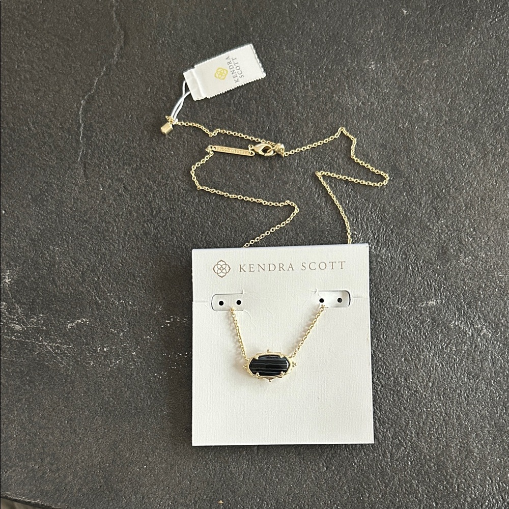Kendra Scott Gold Necklace with Black Faceted Pendant